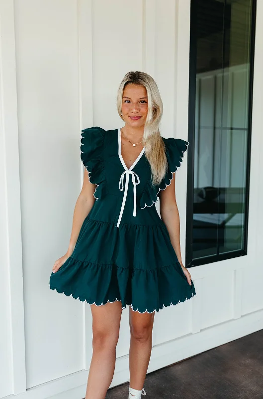 Mini Dresses with Thigh Slits -Aubrey Mini Dress - Hunter Green