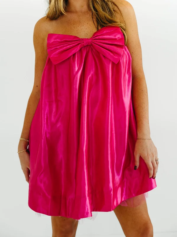 Mini Dresses for Wine Fun -Betty Bow Dress - Hot Pink