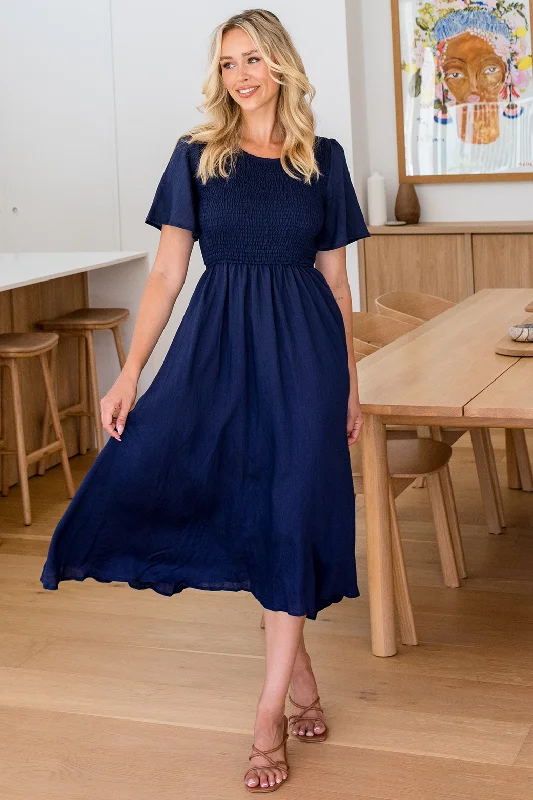 Mini Dresses in Cool Fabric -Candace Midi Dress Navy