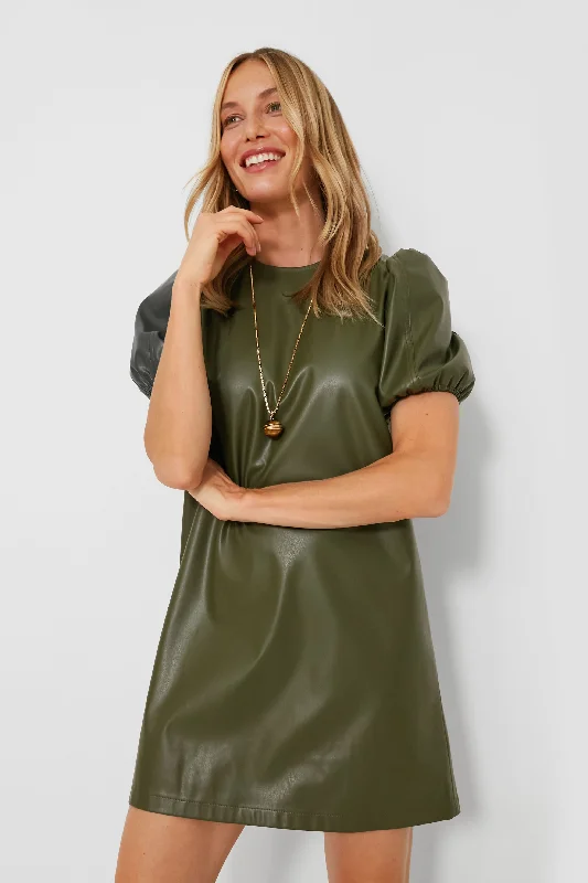 Mini Dresses for Game Nights -Green Faux Leather McShea Mini Dress