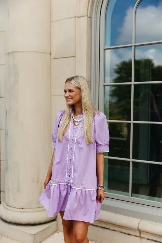 Mini Dresses with Puff Cuffs -Heidi Dress - Lavender