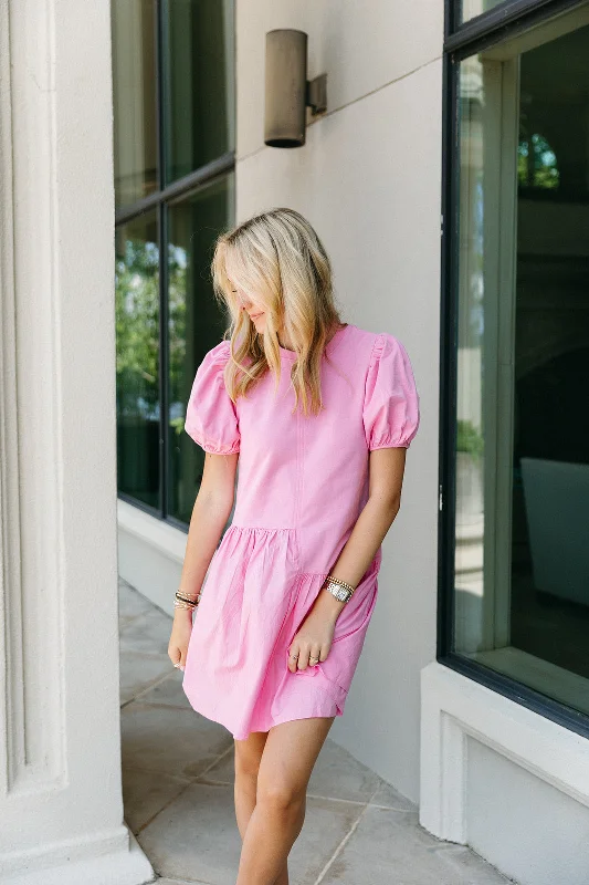 Mini Dresses with Ruffled Fronts -Hollis Mini Dress - Bubblegum Pink