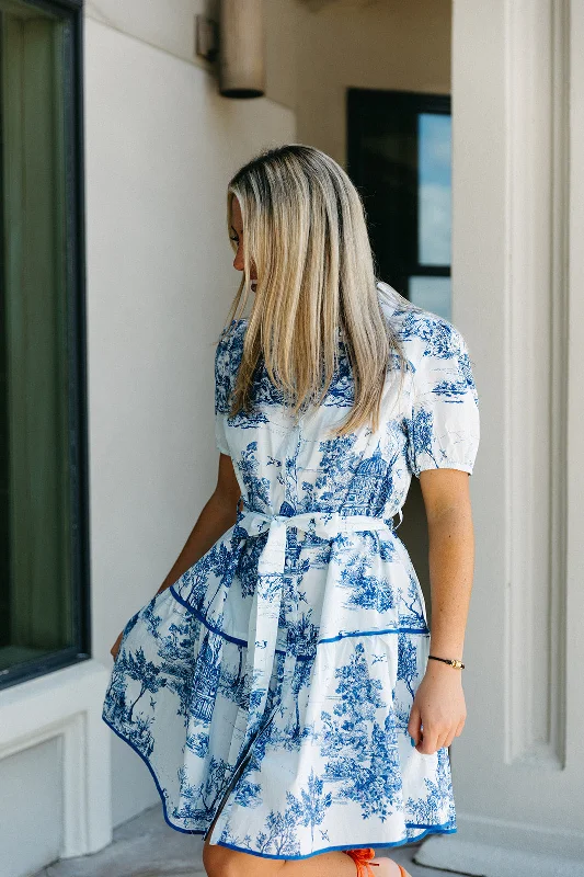 Mini Dresses in Large Florals -Hope Mini Dress - Blue