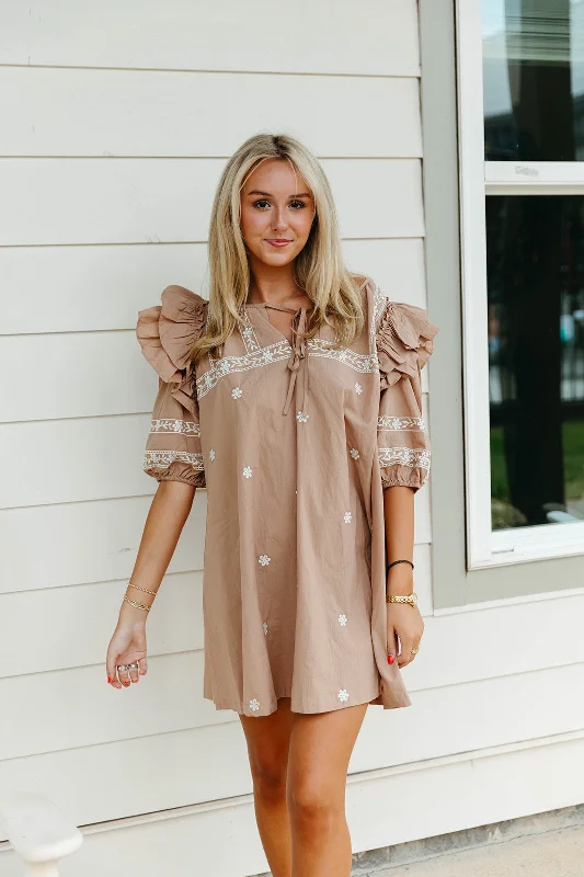 Mini Dresses with Side Pockets -Keegan Mini Dress - Latte