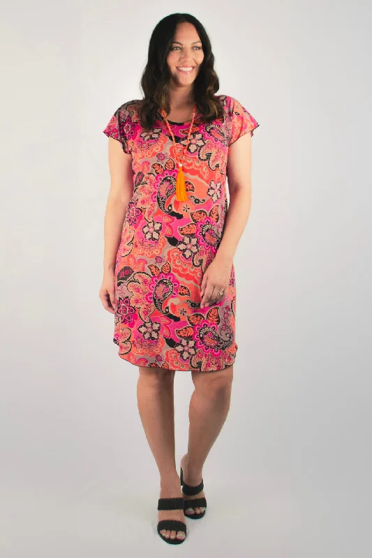 Mini Dresses for Casual Chic -Kuta Print Short Sleeve Jersey Shift Dress