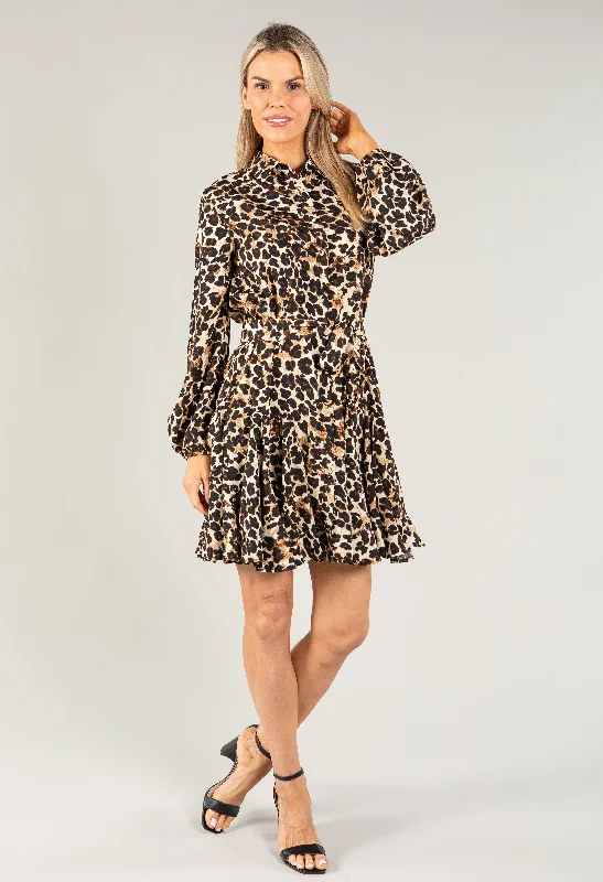 Mini Dresses in Animal Prints -Leopard Print Shirt Dress