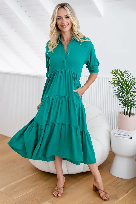 Mini Dresses in Soft Cotton -Loren Maxi Dress Green