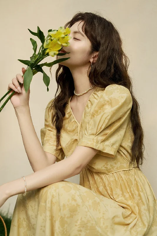 Mini Dresses with Layered Edges -Yellow Maxi Dress for Women