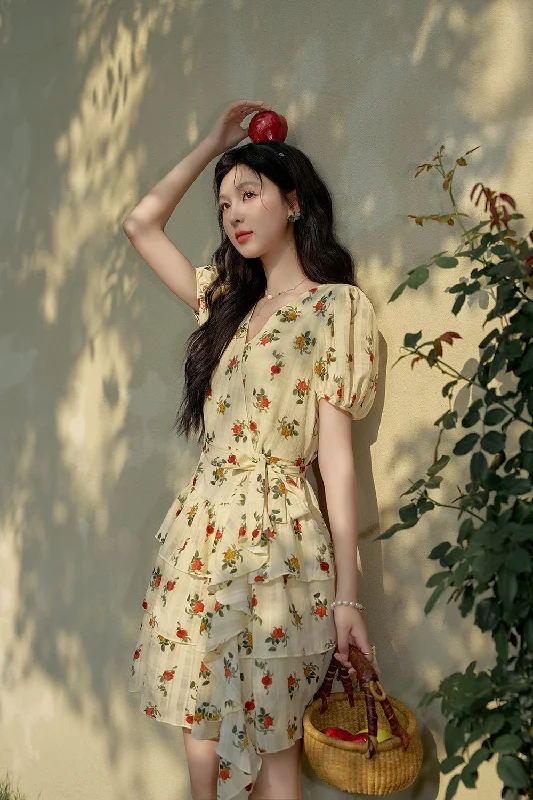 Mini Dresses with Soft Edges -Floral Chiffon Midi Dress for Women