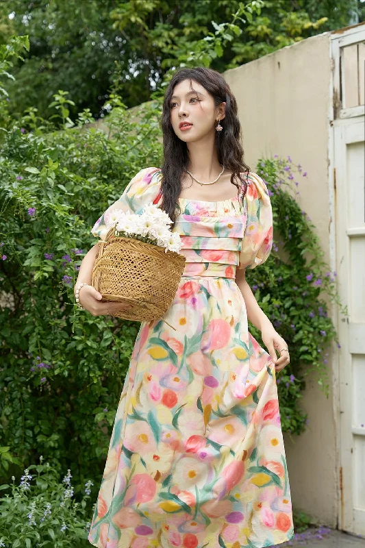 Mini Dresses for Day Events -Women' Pink Floral Midi Dress