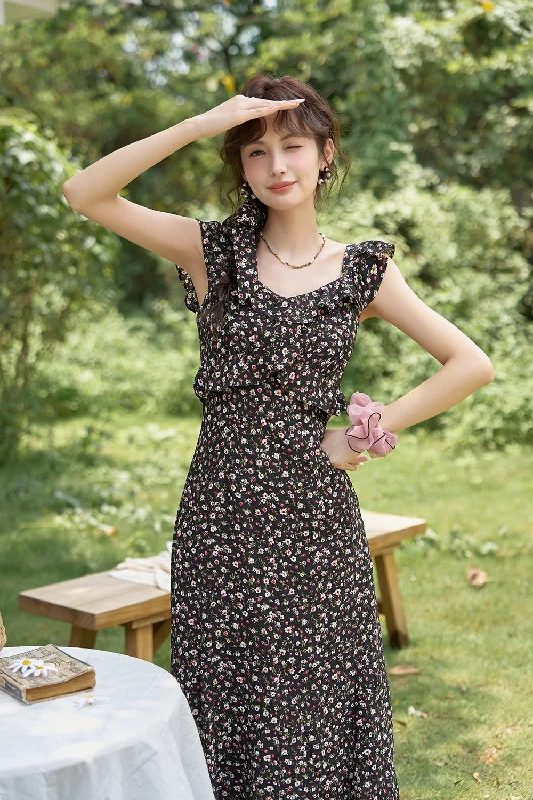 Mini Dresses in Crinkled Fabric -Floral Maxi Dress for Women