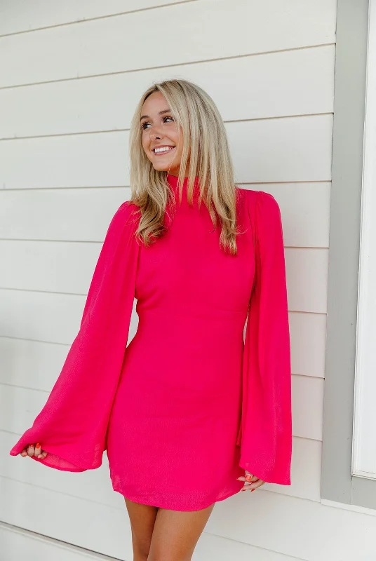 Mini Dresses in Textured Velvet -Neely Mini Dress - Fuchsia