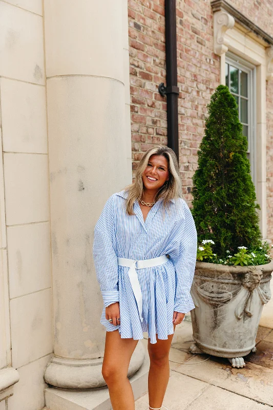 Mini Dresses in Cool Shades -One Day Mini Dress - Blue/White