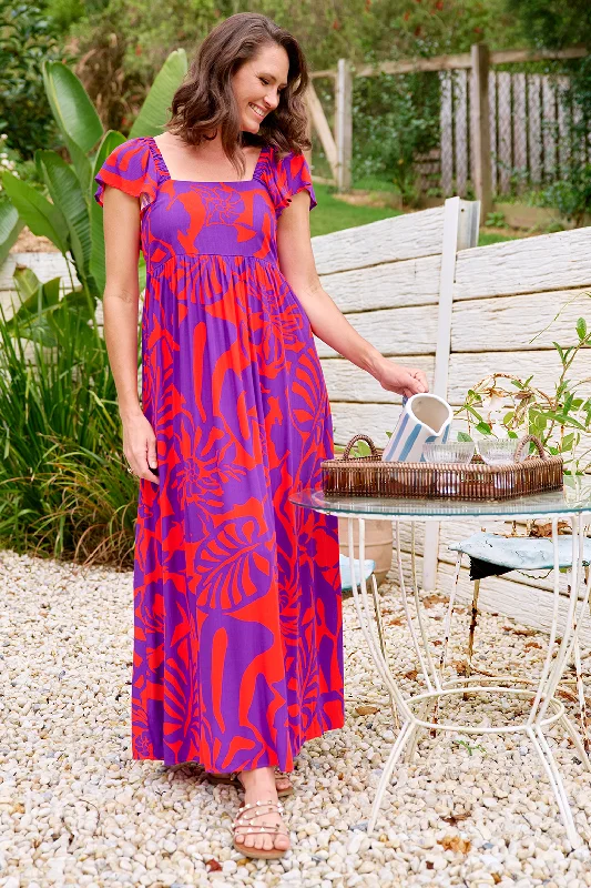 Mini Dresses in Light Chiffon -Peaches Maxi Dress Maya Print Purple