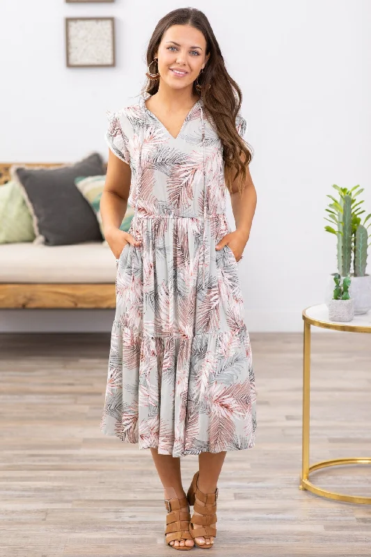 Mini Dresses in Fine Prints -Sage and White Palm Print Cap Sleeve Dress