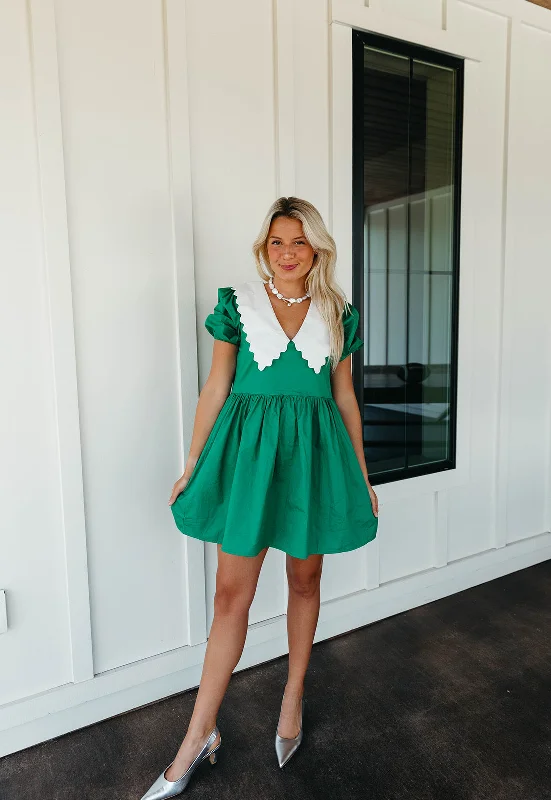 Mini Dresses with Embroidered Lace -Scout Mini Dress - Kelly Green