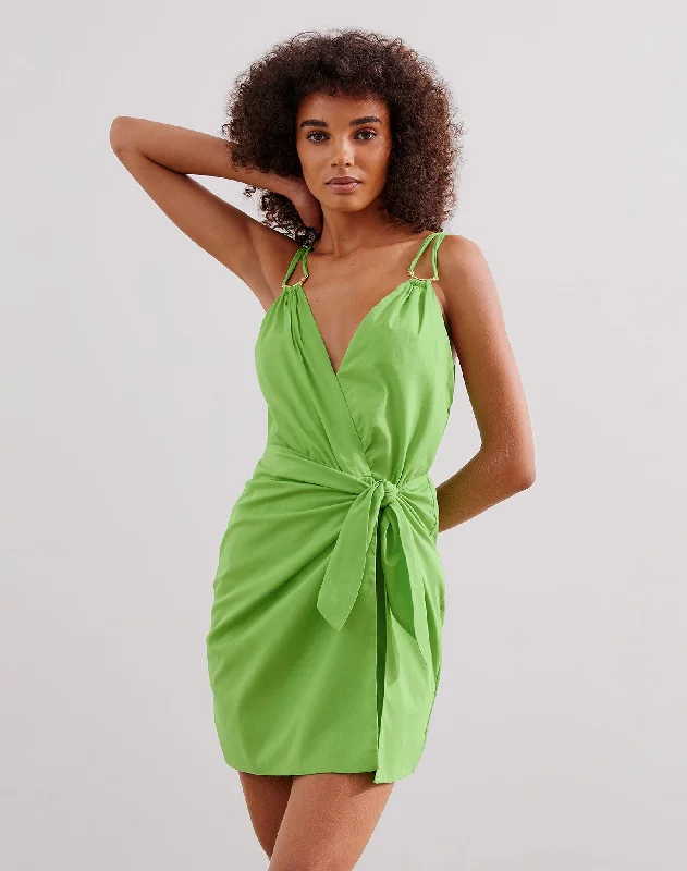 Mini Dresses in Warm Colors -Shiso Short Dress (exchange only) - Acid Green