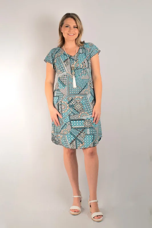 Mini Dresses with Layered Skirts -Spearmint Print Short Sleeve Jersey Shift Dress