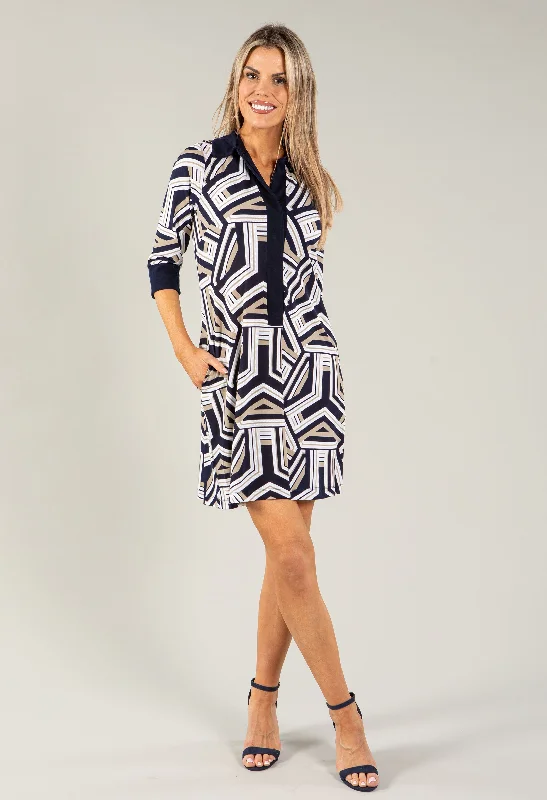 Mini Dresses with Ruffled Fronts -Zigzag Print Dress