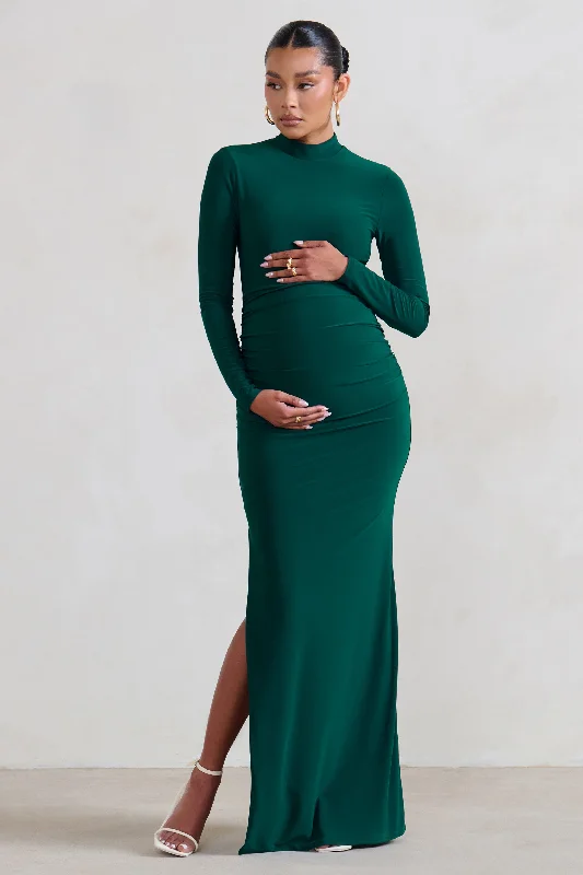 Ombre Maxi Dresses -Alejandra | Green Maternity Long Sleeve High Neck Maxi Dress