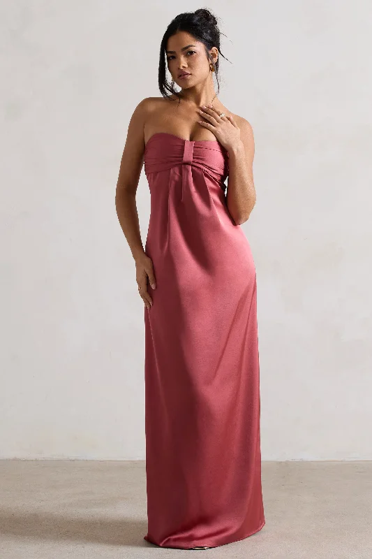 Crisscross-Back Maxi Dresses -April | Rose Pink Satin Sweetheart Maxi Dress