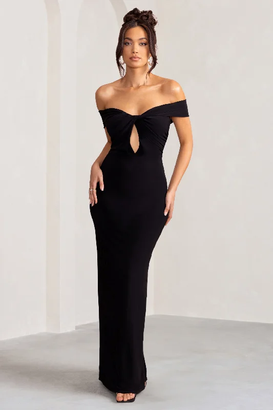 Maxi Dresses for Dance Clubs -Arella | Black One Shoulder Twist Front Maxi Dress