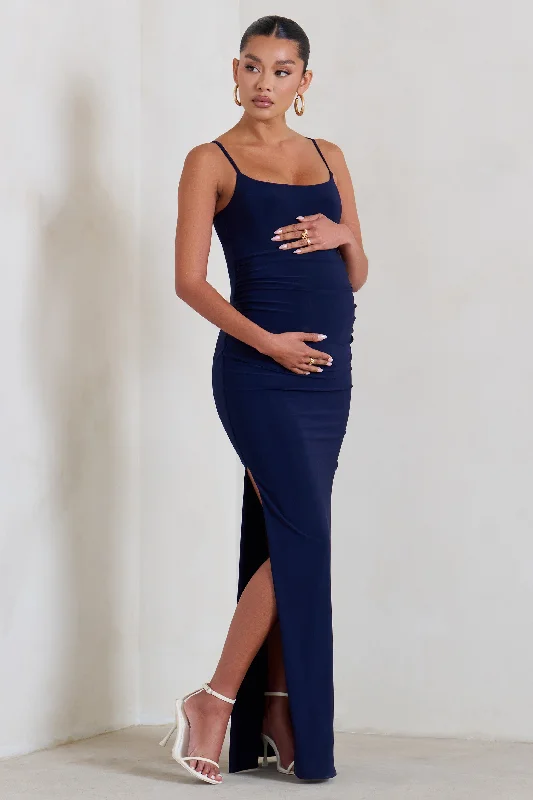 Breezy Maxi Dresses -Aurelia | Navy Maternity Cami Maxi Dress With Split