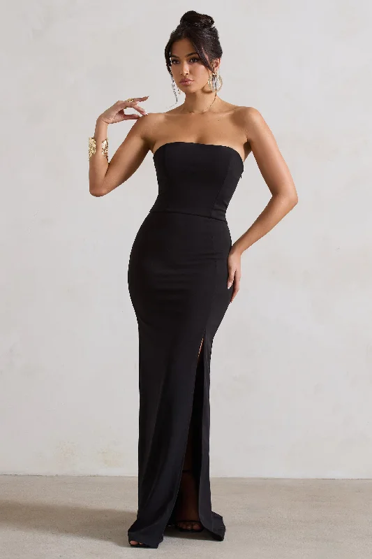 Tie-Front Maxi Dresses -Belle of The Ball | Black Bandeau Maxi Dress With Split Hem