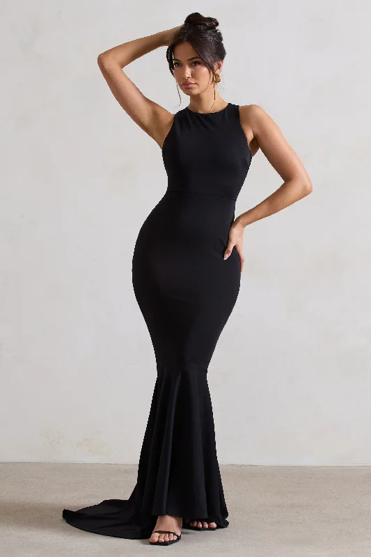 Maxi Dresses for Brunch Vibes -Bodhi | Black Racer-Neck Fishtail Maxi Dress