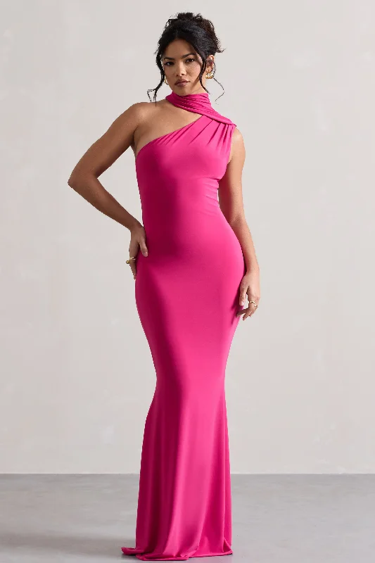 Maxi Dresses for Brunch Dates -Capucine | Pink One Shoulder Draped Maxi Dress