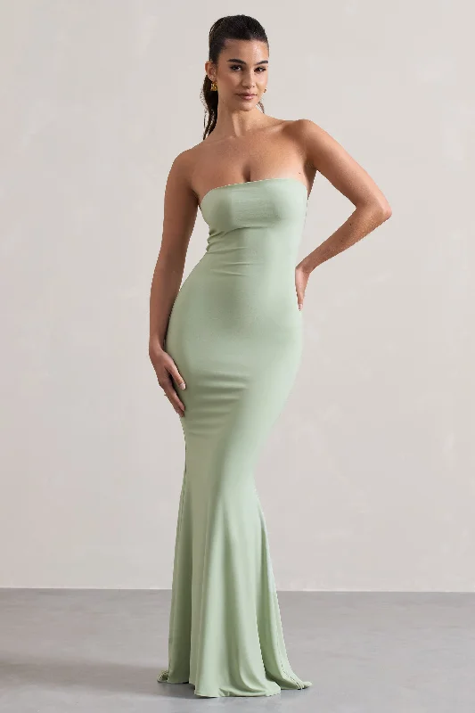 Maxi Dresses for Art Parties -Ceremony | Pale Green Bandeau Maxi Dress