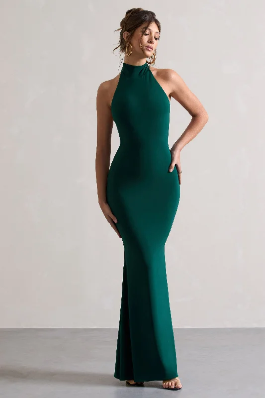 Maxi Dresses for Friend Chill -Colorado | Bottle Green High-Neck Maxi Dress