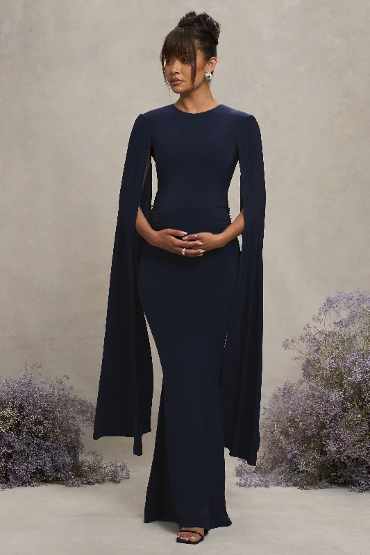 Warm-Hue Maxi Dresses -Divine Timing | Navy Maternity Maxi Dress With Cape Sleeves