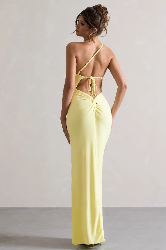 Shift-Edge Maxi Dresses -Dressing Up | Lemon One Shoulder Maxi Dress With Open Back Detail