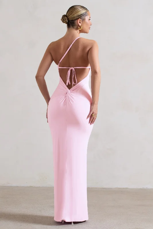 Bubble-Hem Maxi Dresses -Dressing Up | Pink One Shoulder Maxi Dress With Open Back Detail