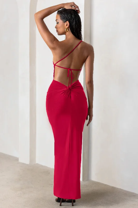 Shift-Style Maxi Dresses -Dressing Up | Red One Shoulder Maxi Dress With Open Back Detail