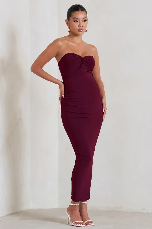 V-Neck-Design Maxi Dresses -Evita | Burgundy Maternity Sweetheart Twist Detail Maxi Dress