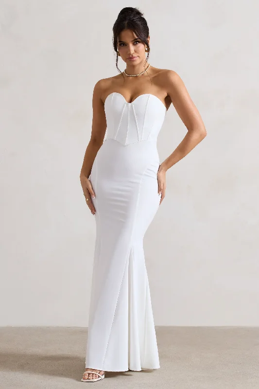 Maxi Dresses for Boat Rides -Idyllic | Cream Strapless Corset Style Fishtail Maxi Dress