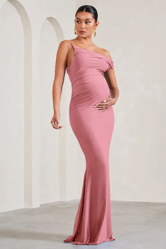 Maxi Dresses for Tall Women -My Wish | Blush Pink Strappy Asymmetric Maternity Maxi Dress