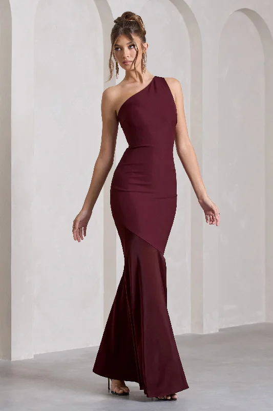 Rich-Velvet Maxi Dresses -Passion | Plum One Shoulder Cut-Out Maxi Dress