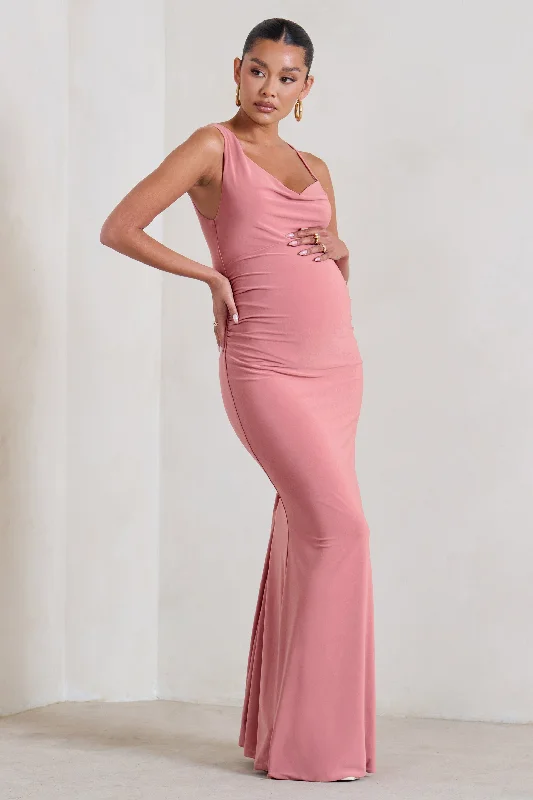 Paisley Maxi Dresses -Phantasy | Blush Pink Maternity Cowl Neck Maxi Dress