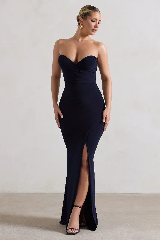 Maxi Dresses for Night Chill -Saphira | Navy Strapless Wrap Maxi Dress