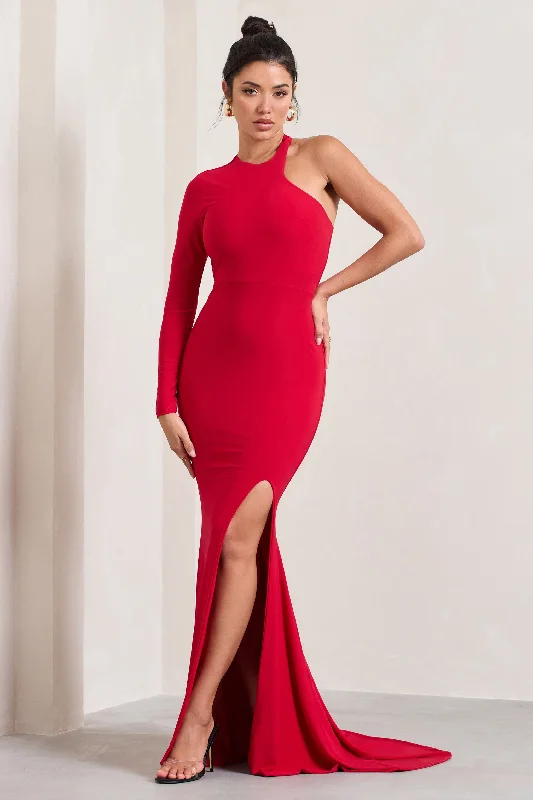 Maxi Dresses for Night Brunches -Toya | Red Asymmetric Split Maxi Dress