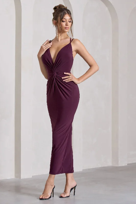 Maxi Dresses for Romantic Dates -Yvette | Plum Plunge-Neck Twisted Maxi Dress With Cross-Back