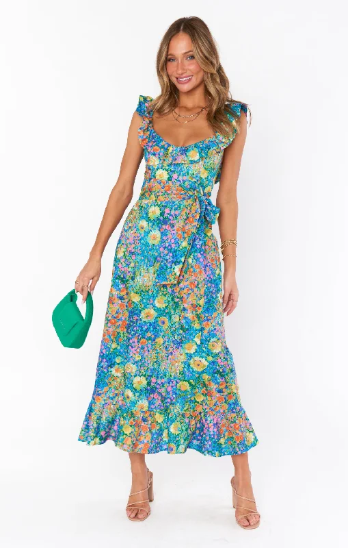 Side-Ruffle Midi Dresses -Alexis Midi Dress ~ Painterly Petals