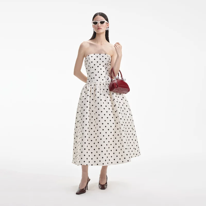 Loose-Top Midi Dresses -Cream Polka Dot Taffeta Midi Dress