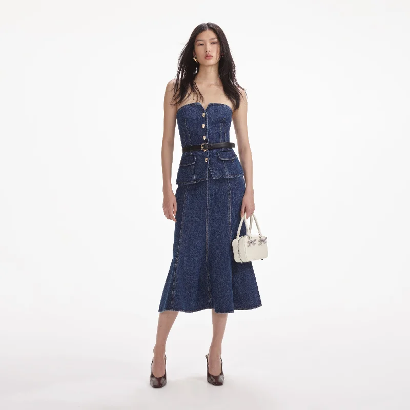 Midi Dresses for Friend Chill -Denim Bandeau Midi Dress