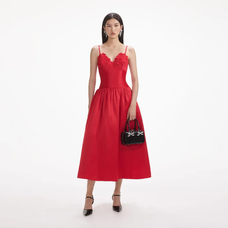 Midi Dresses for Short Chill -Red Taffeta Midi Dress