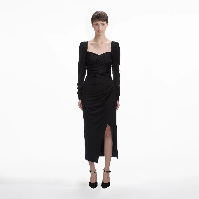 V-Top Midi Dresses -Black Iris Midi Dress