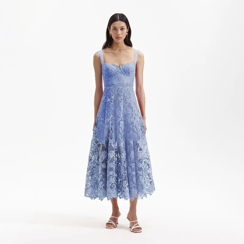 Twist-Edge Midi Dresses -Blue Lace Midi Sweetheart Dress